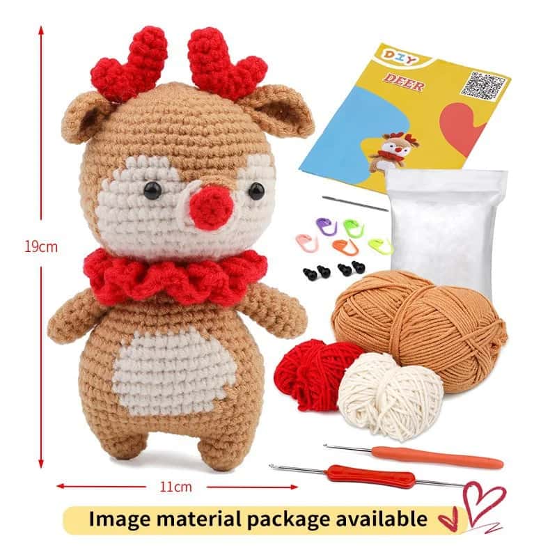 DIY Crochet Kit for Beginners - Brown Deer Amigurumi Plush Kit with Stuffing and Tutorial