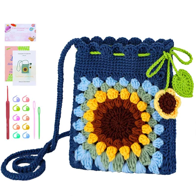 DIY Crochet Kit for Beginners - Sunflower Granny Square Phone Crossbody Bag Kit