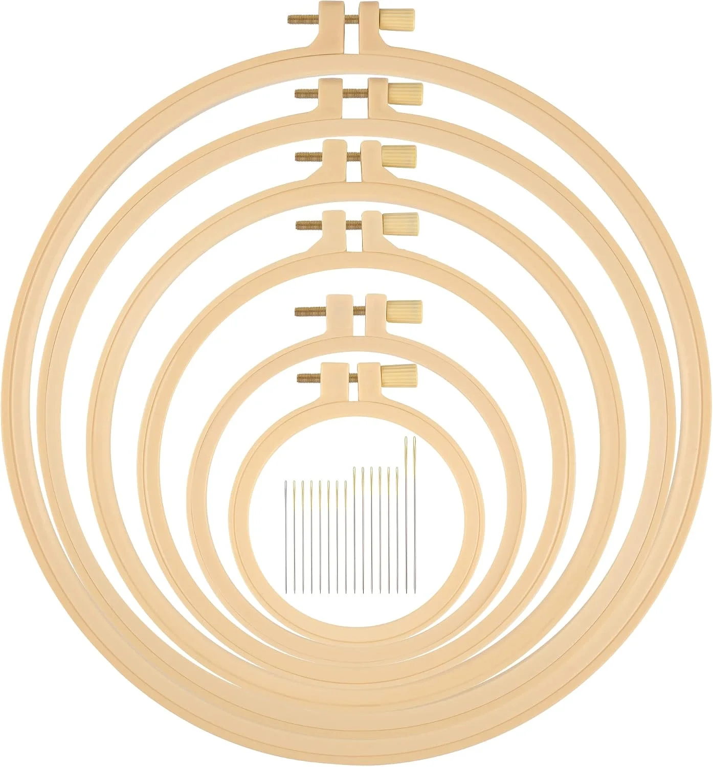 6-Size Plastic Embroidery Hoop Set with 16 Needles